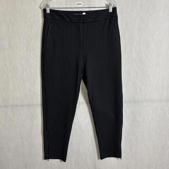 Betabrand Pants - Betabrand Women's Size Large S-Petite Black Pinstriped Ankle Zip Skinny Pants